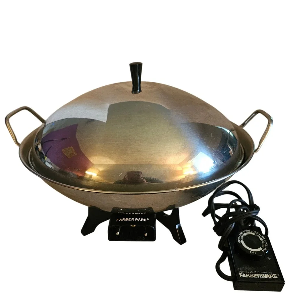 MCM 70s Farberware Electric Wok Model 303 Stainless Steel 1000W USA Working